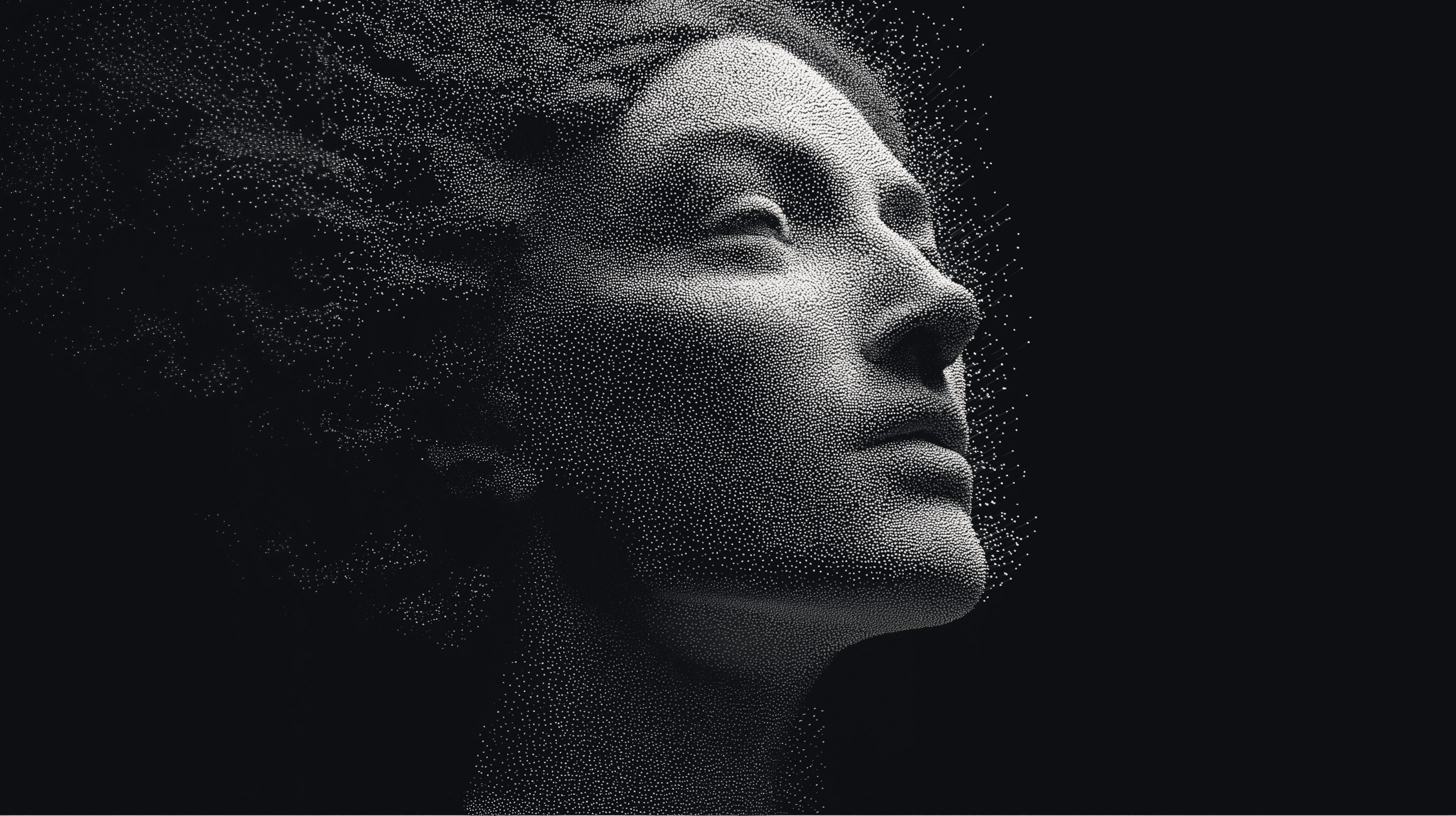Human face made of thousands of particles
