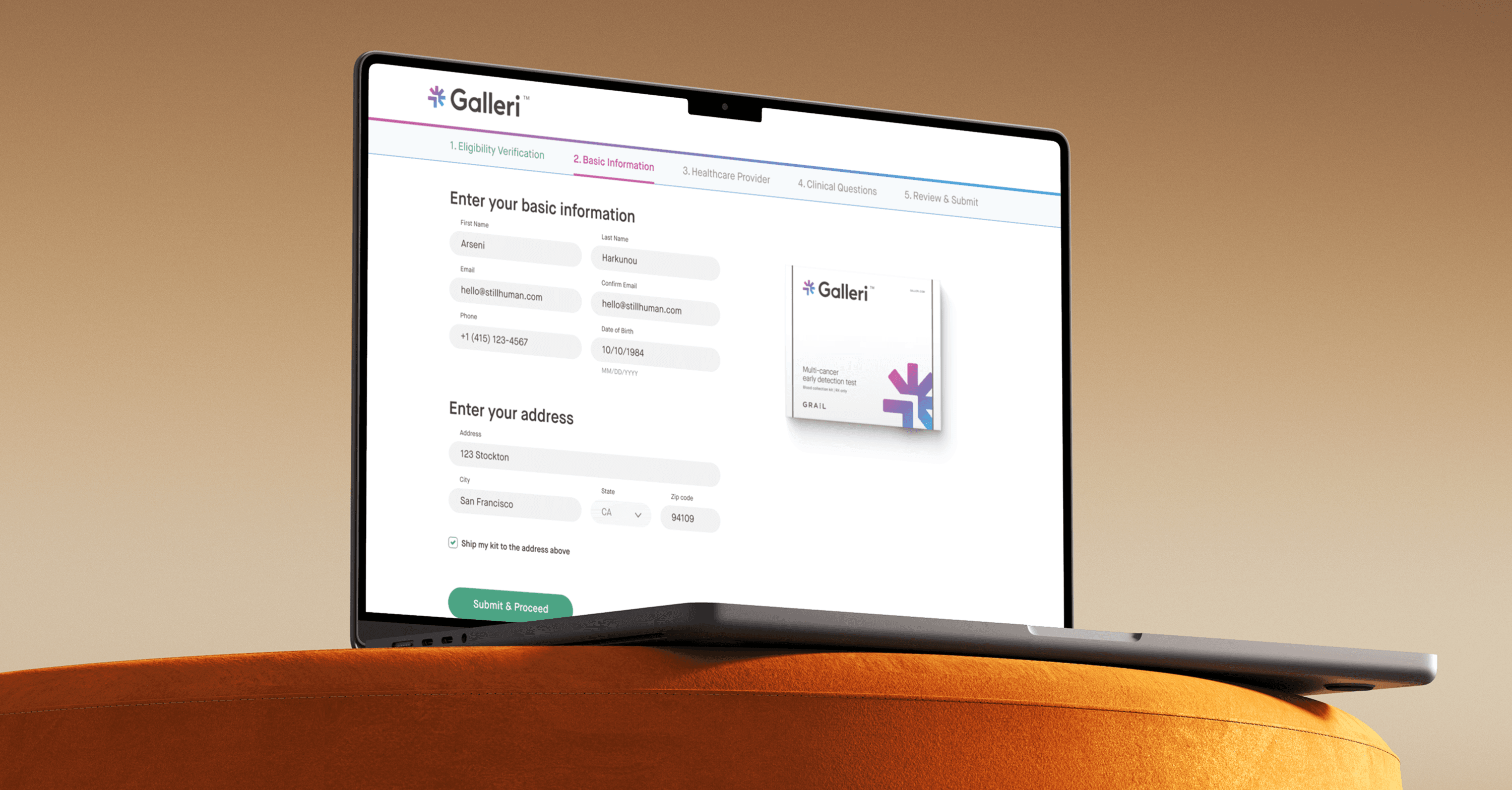Grail — Kit ordering flow for Galleri, Grail's multi-cancer early detection test.